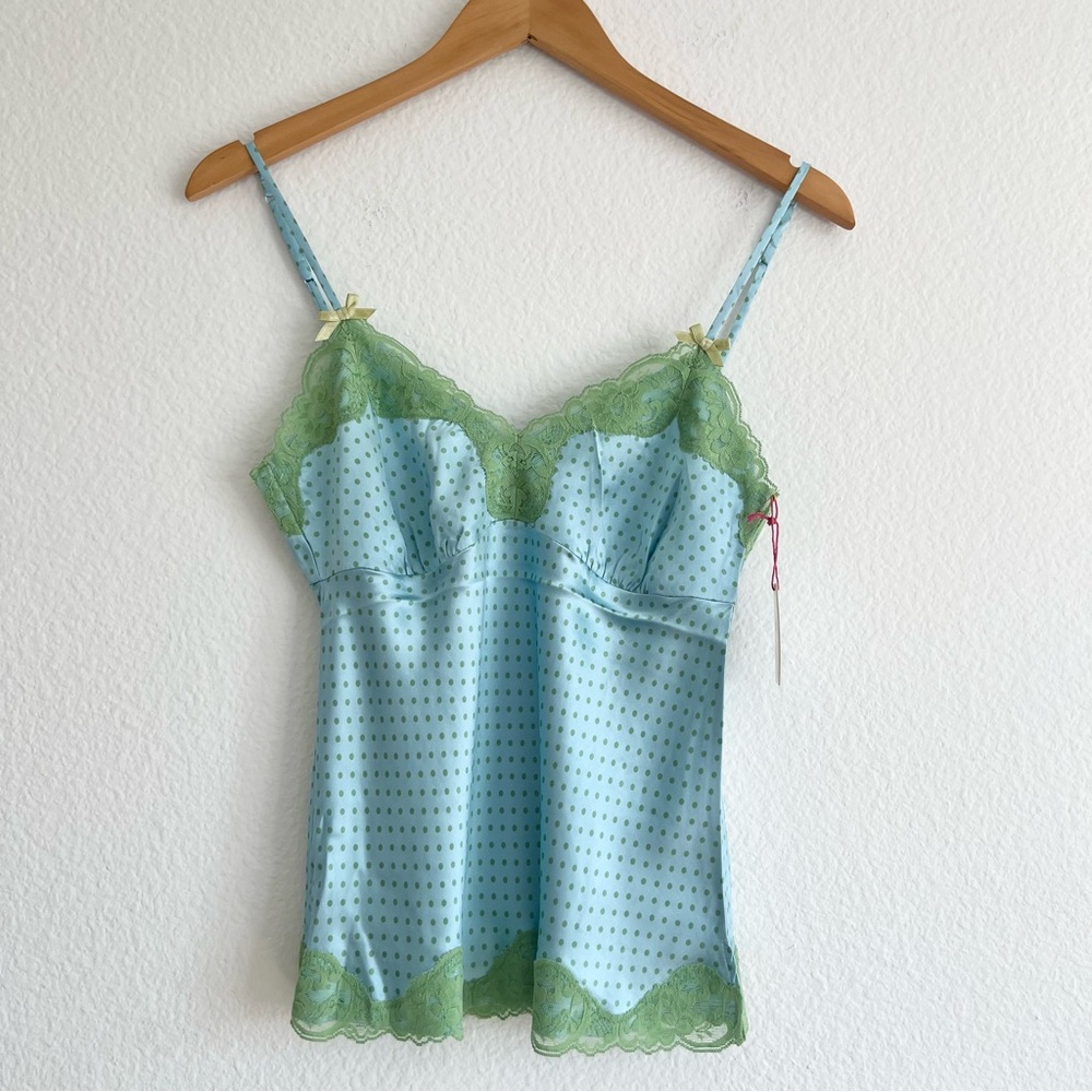 Gold Hawk Light Blue Silk Polka Dot Camisole